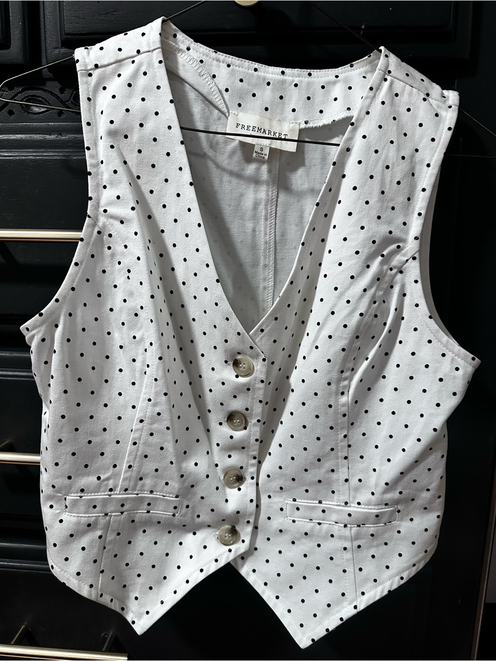FreeMarket White Polka Dot Women's Vest Designed un USA